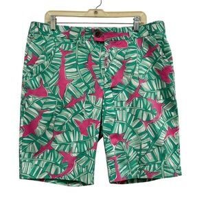 Loudmouth Sharks Tropical Leaf Print Golf Shorts Size 38 Flat front